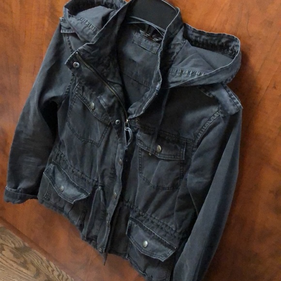 Talula Cargo style jacket w/ hoodie, Charcoal, S - Picture 3 of 4